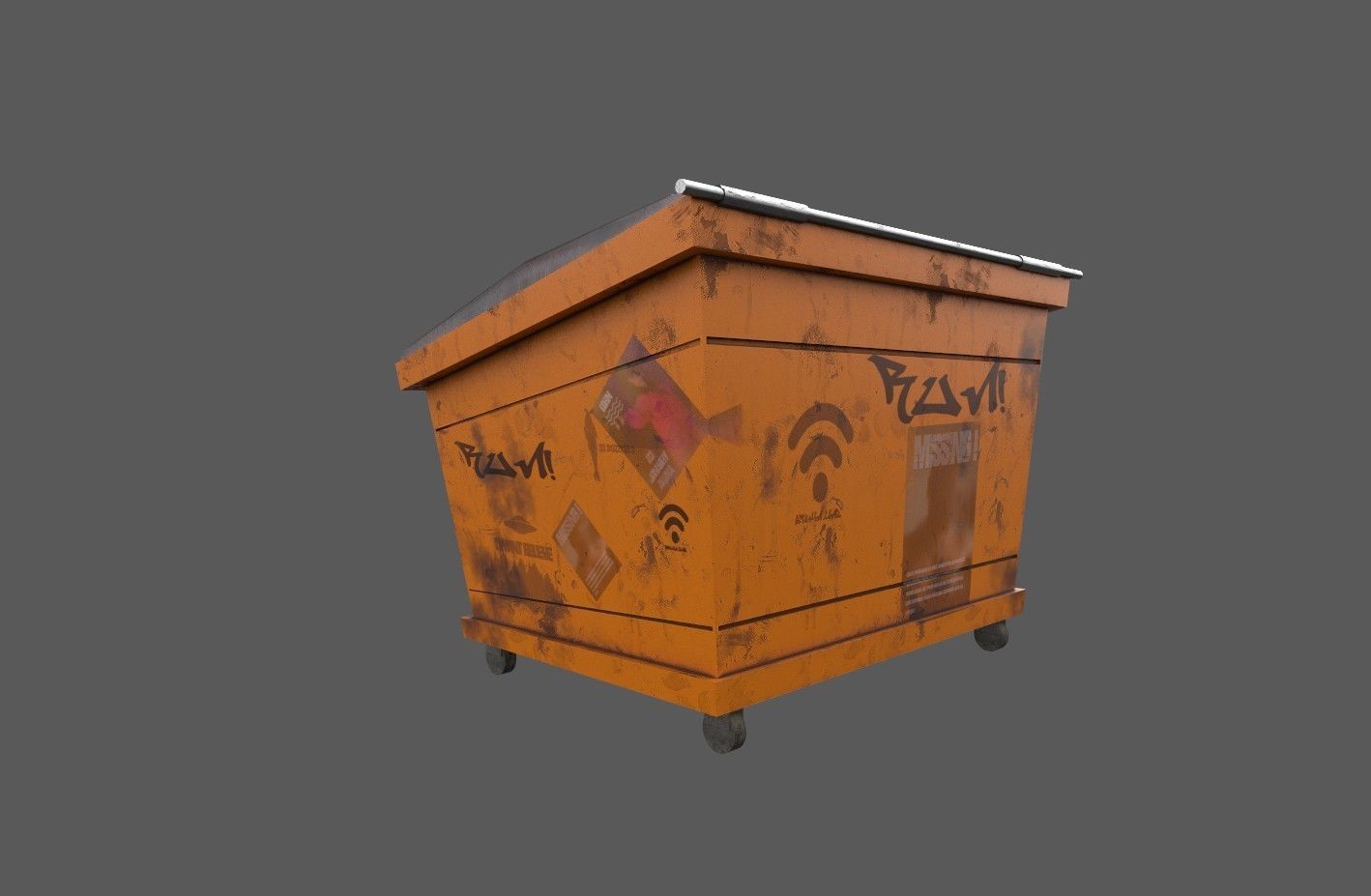 Dumpster orange trash can Low-poly 3D model_7