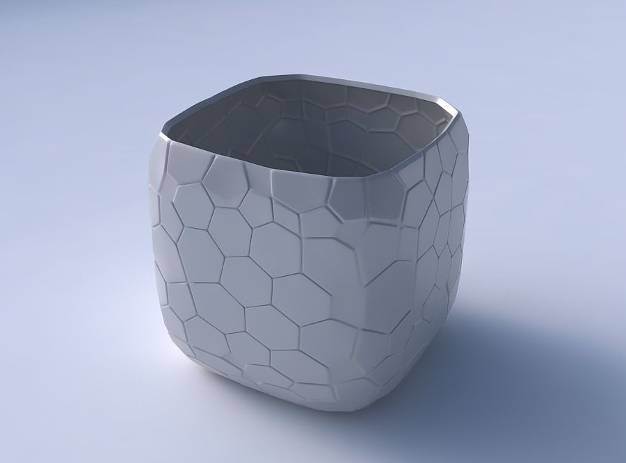 Vase quadratic stumpy with organic cells 3D print model_3