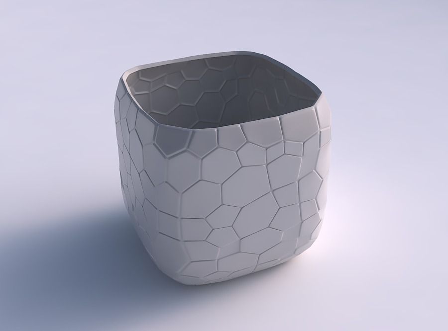 Vase quadratic stumpy with organic cells 3D print model_0