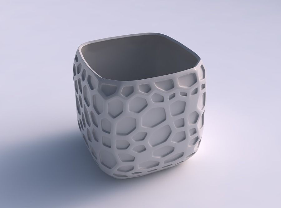 Vase quadratic stumpy with organic dents 3D print model_0