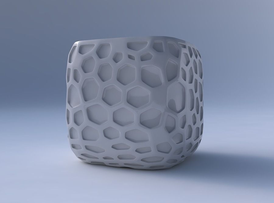 Vase quadratic stumpy with organic dents 3D print model_4