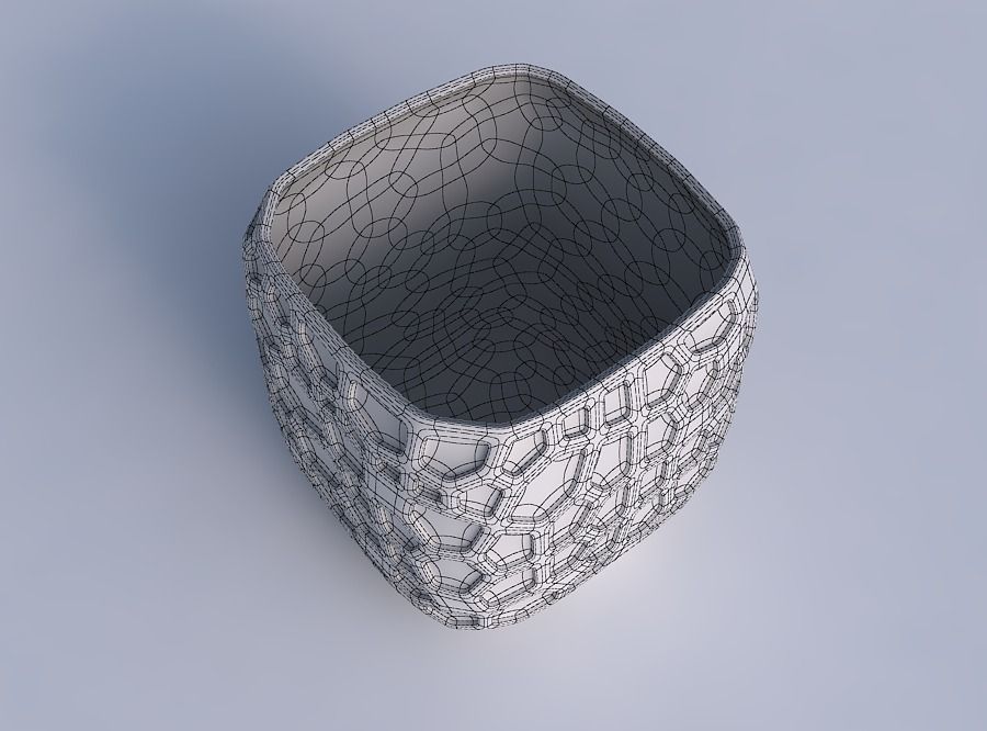 Vase quadratic stumpy with organic dents 3D print model_6
