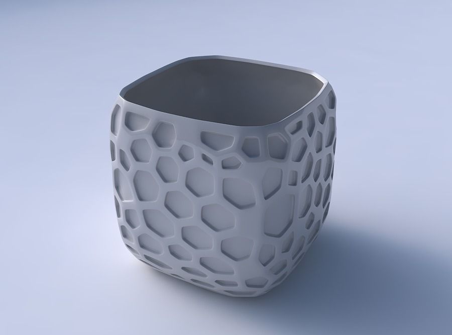 Vase quadratic stumpy with organic dents 3D print model_3