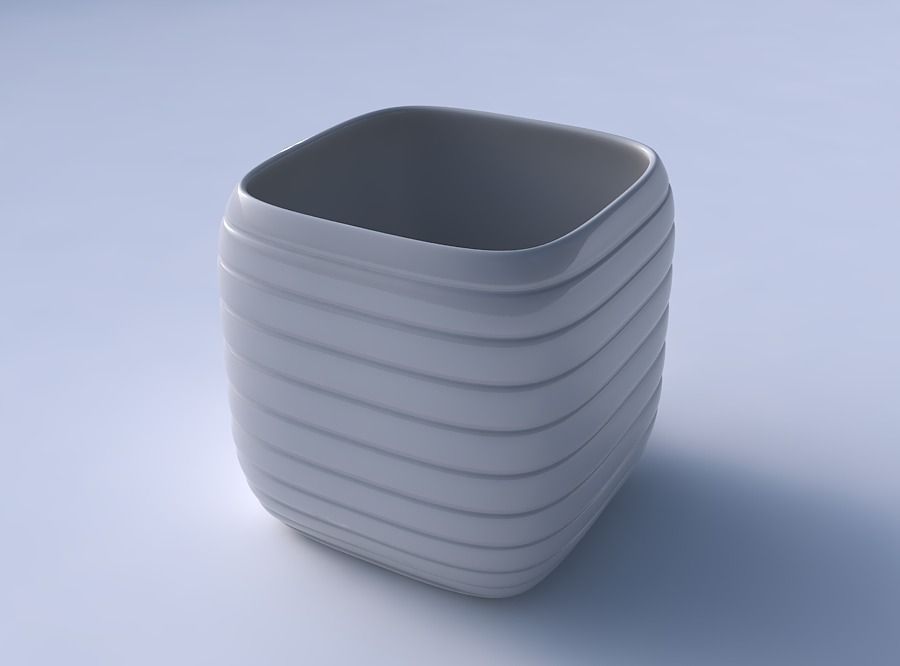 Vase quadratic stumpy with smooth horizontal dents 3D print model_3