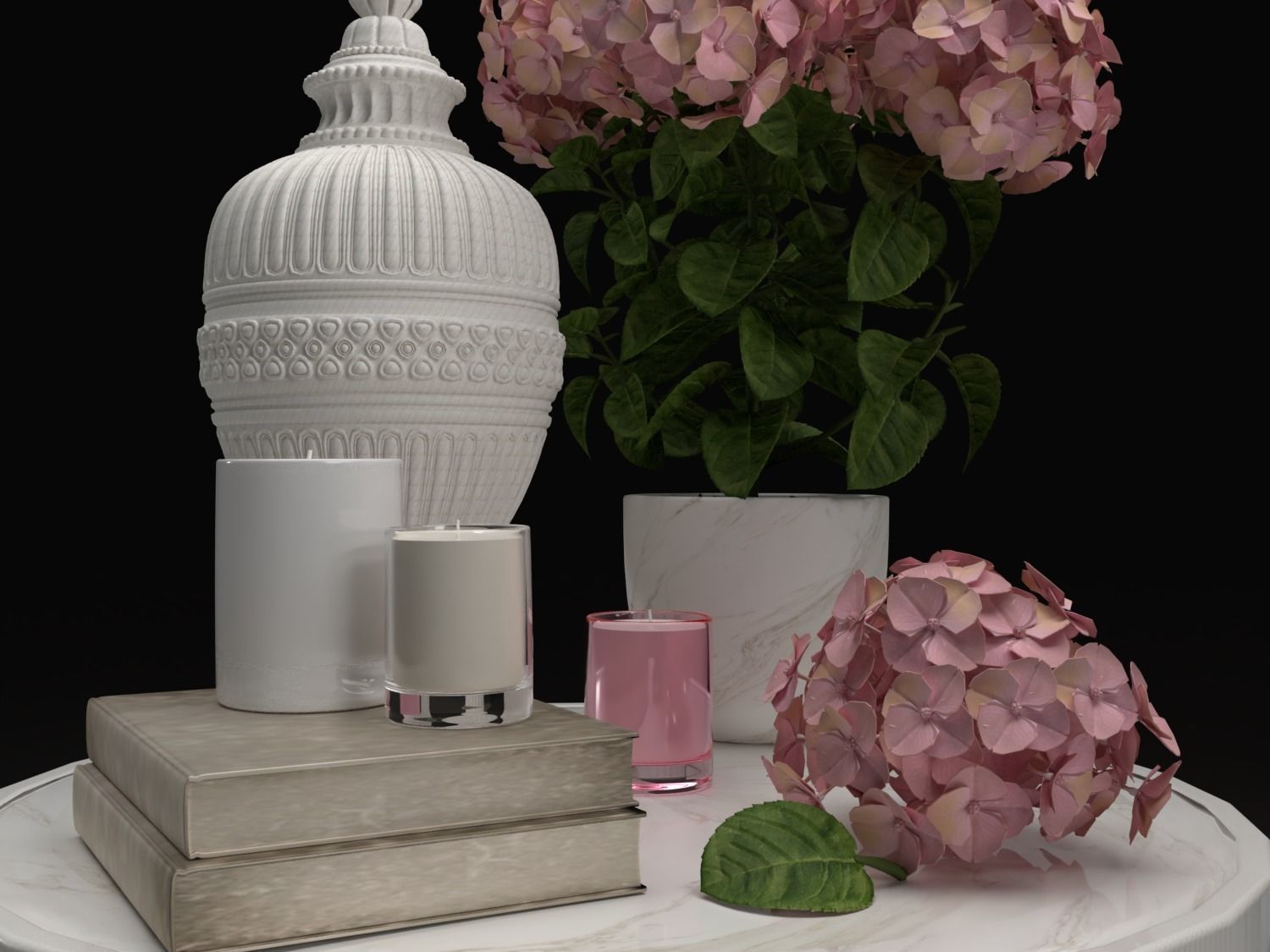 Hydrangea and candles set 3D model_4
