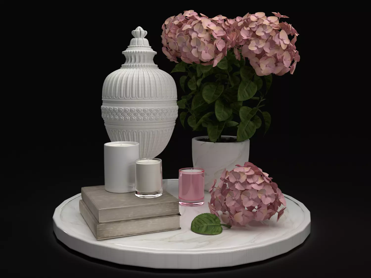 Hydrangea and candles set 3D model_0