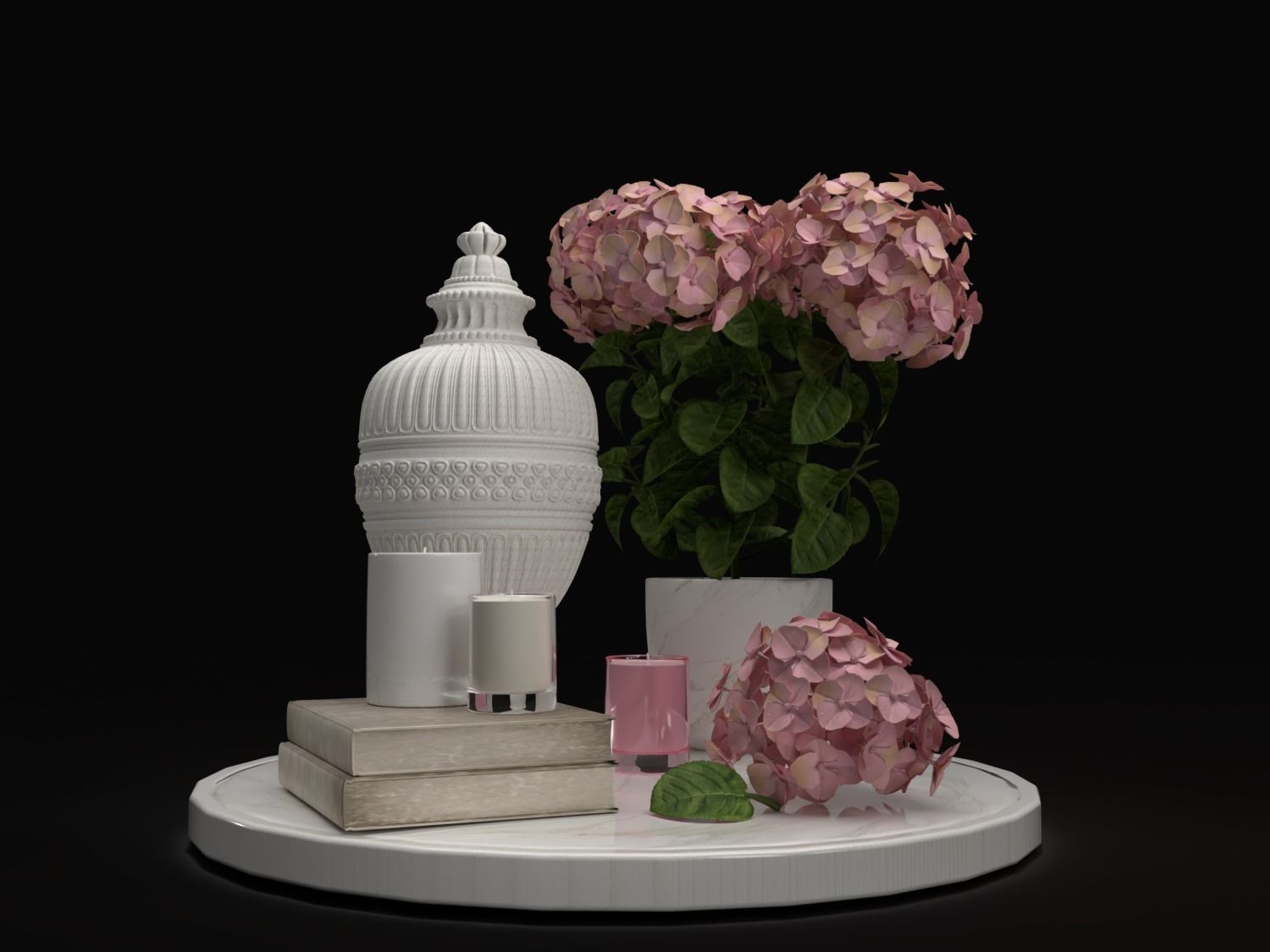 Hydrangea and candles set 3D model_2