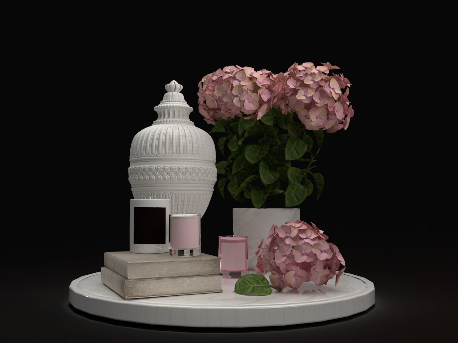 Hydrangea and candles set 3D model_1