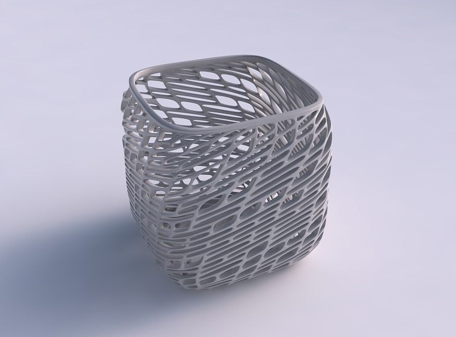 Vase quadratic stumpy with twisted lattice tiles 3D print model