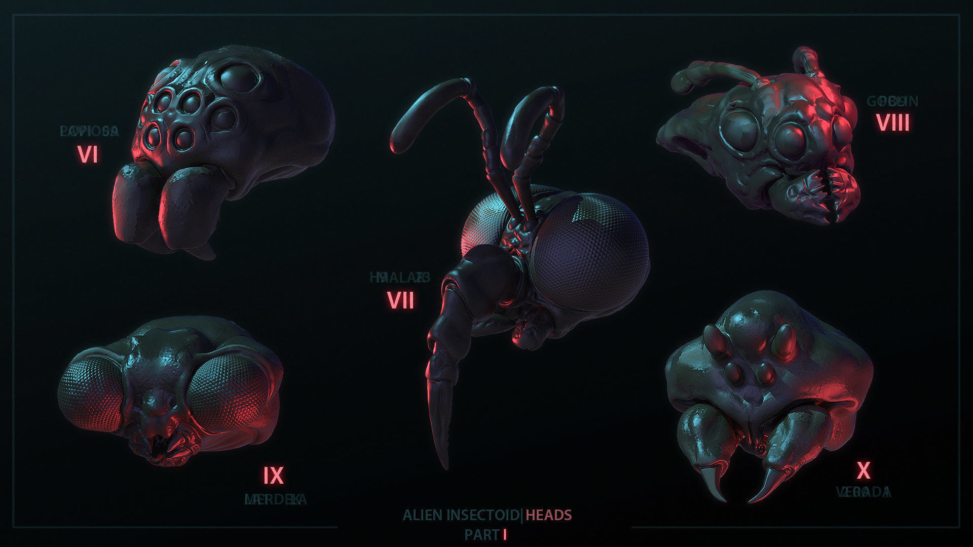 Alien Insectoid Heads - 32 IMM Brush - Part I 3D model_3