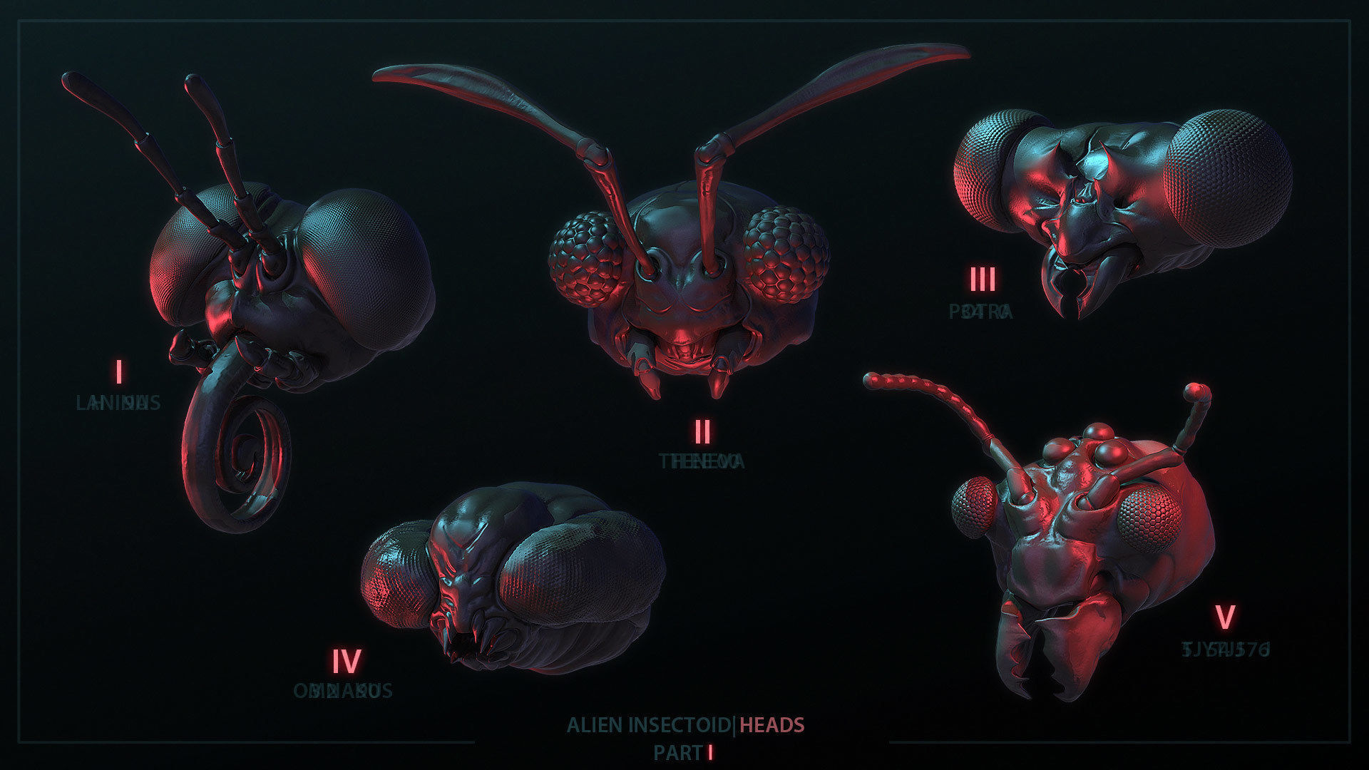 Alien Insectoid Heads - 32 IMM Brush - Part I 3D model_2