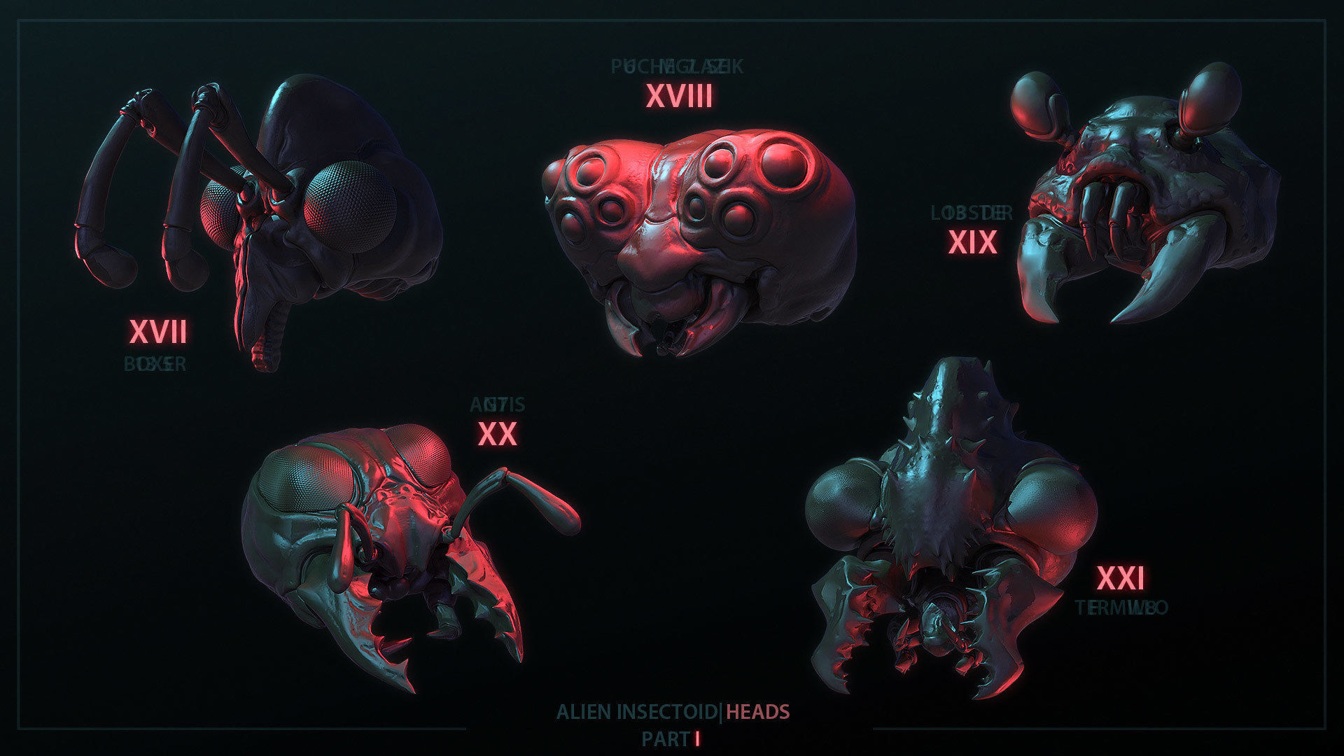 Alien Insectoid Heads - 32 IMM Brush - Part I 3D model_5