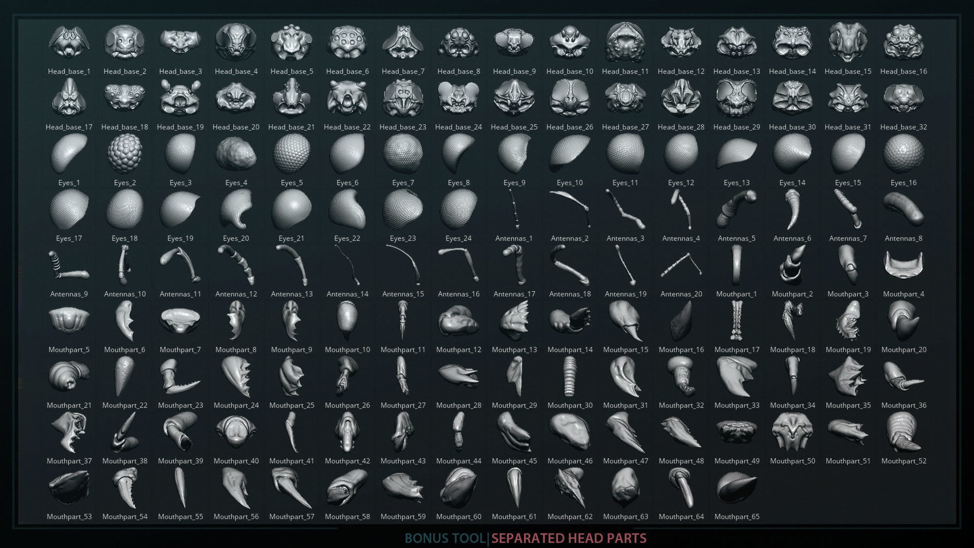 Alien Insectoid Heads - 32 IMM Brush - Part I 3D model_8