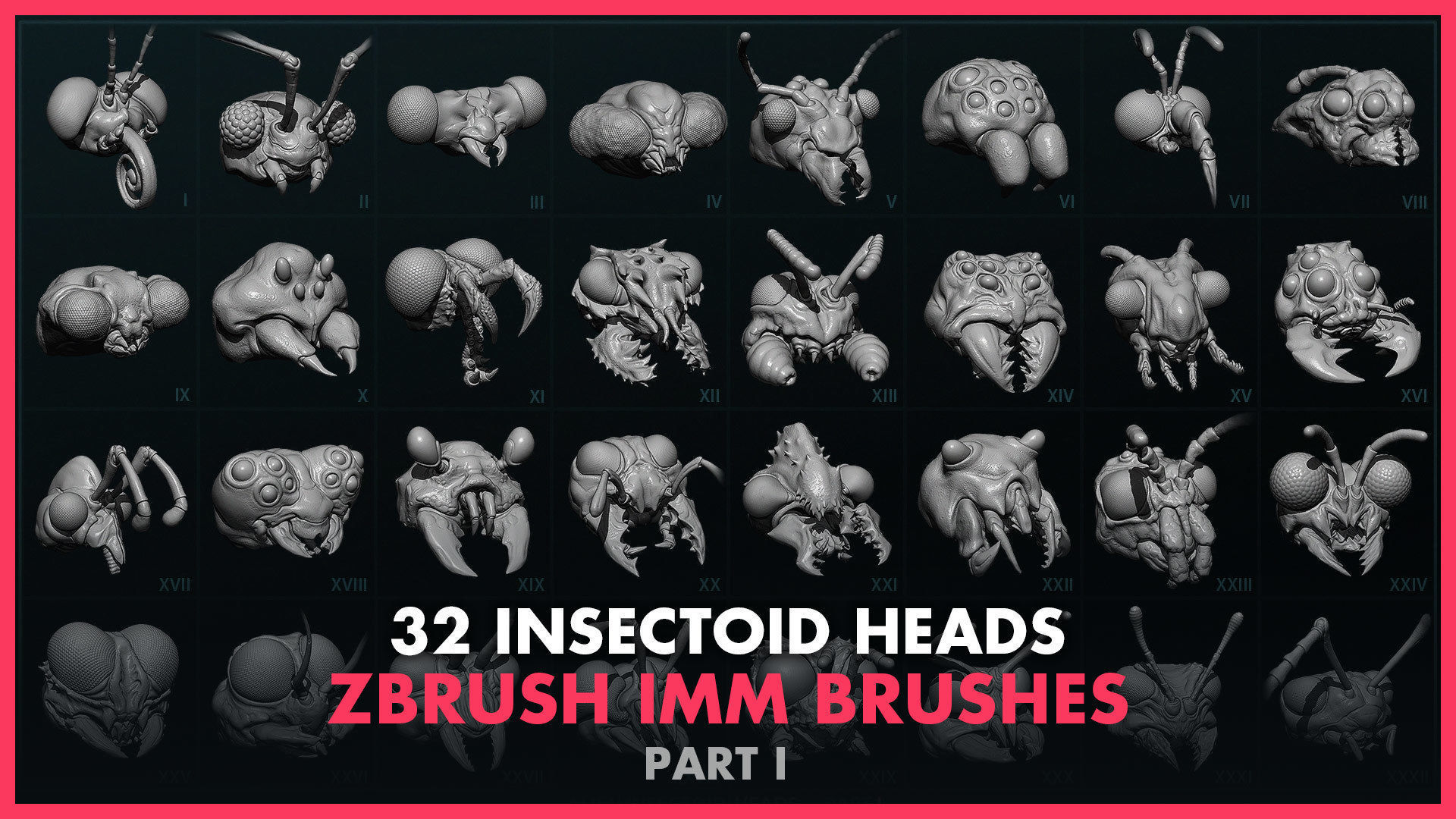 Alien Insectoid Heads - 32 IMM Brush - Part I 3D model_0