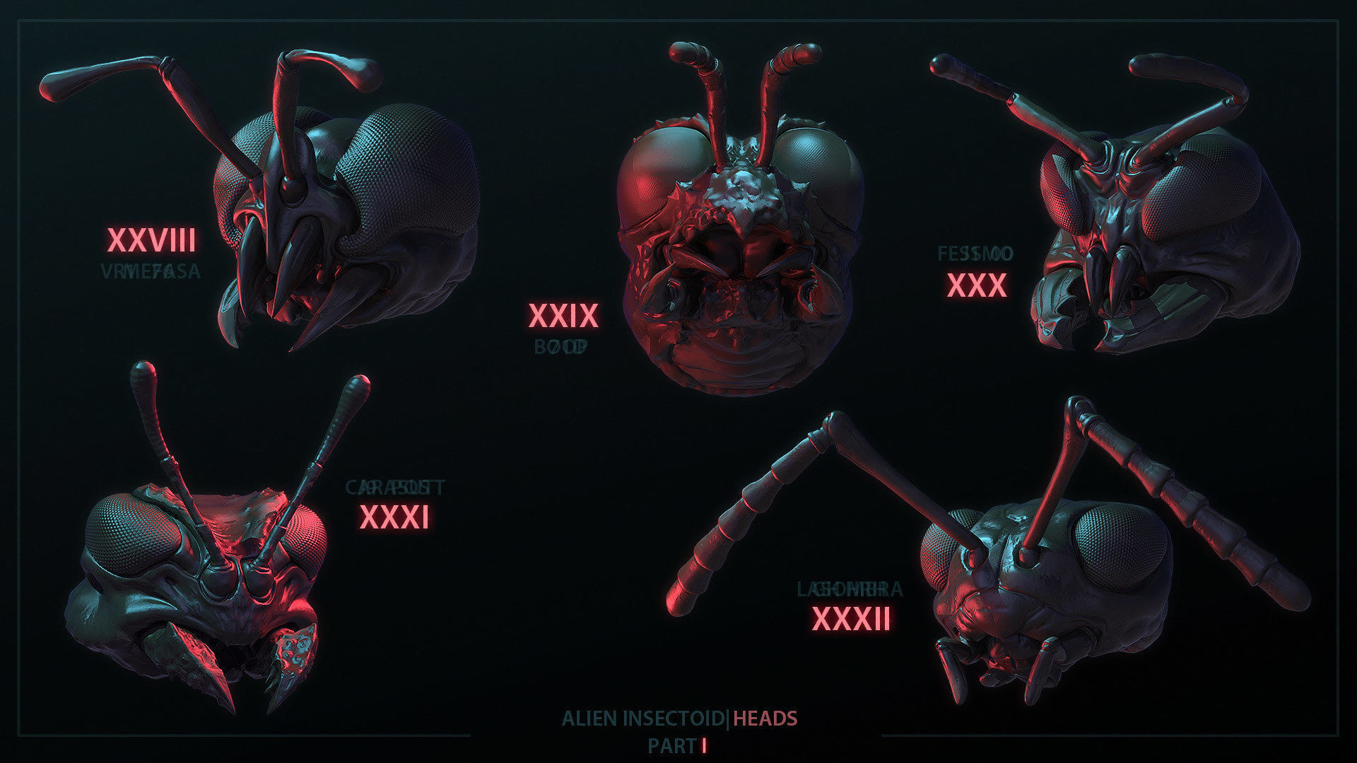 Alien Insectoid Heads - 32 IMM Brush - Part I 3D model_7