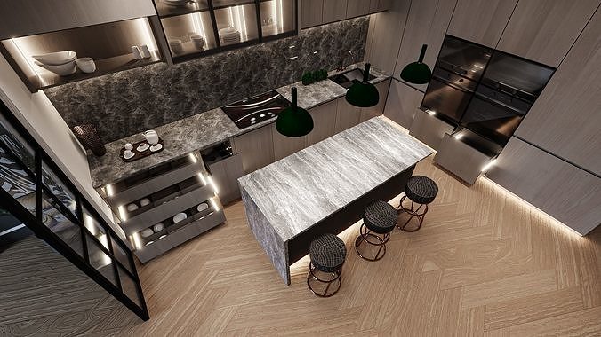 Kitchen 3D Animation InteriorDesign Low-poly 3D model 2