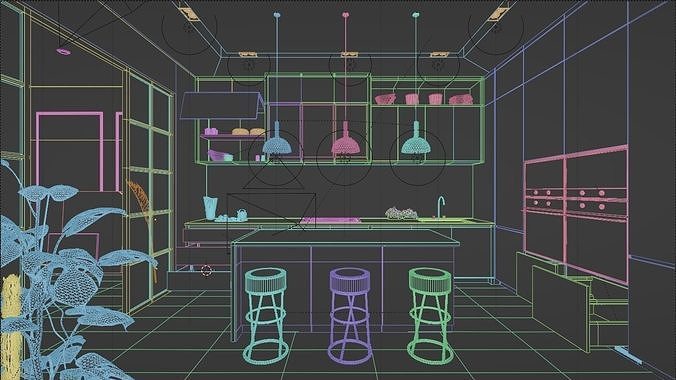 Kitchen 3D Animation InteriorDesign Low-poly 3D model 6