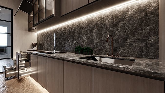 Kitchen 3D Animation InteriorDesign Low-poly 3D model 5