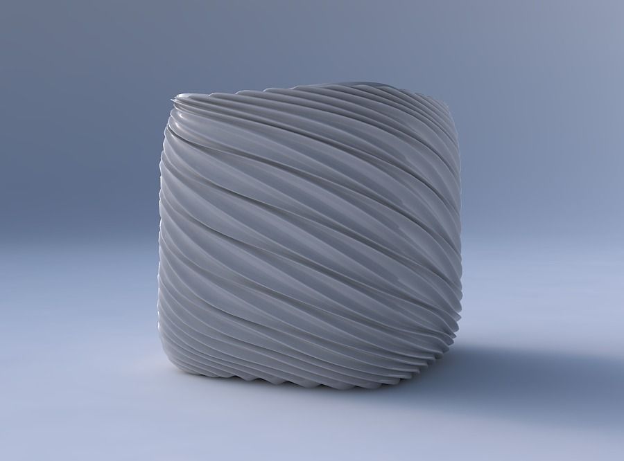 Vase quadratic stumpy with wavy extruded lines 3D print model_4