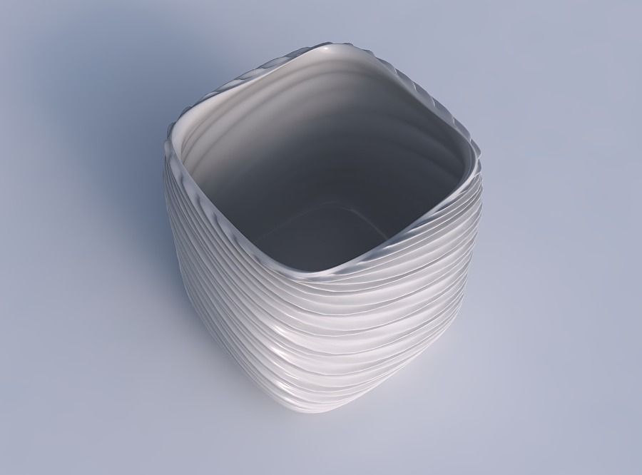 Vase quadratic stumpy with wavy extruded lines 3D print model_1