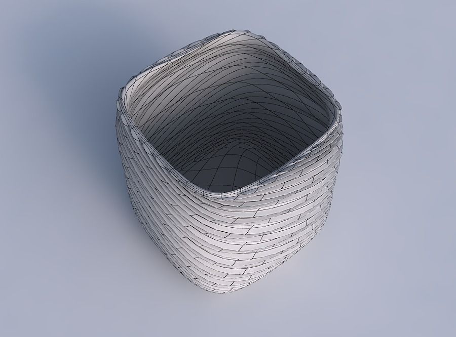 Vase quadratic stumpy with wavy extruded lines 3D print model_6