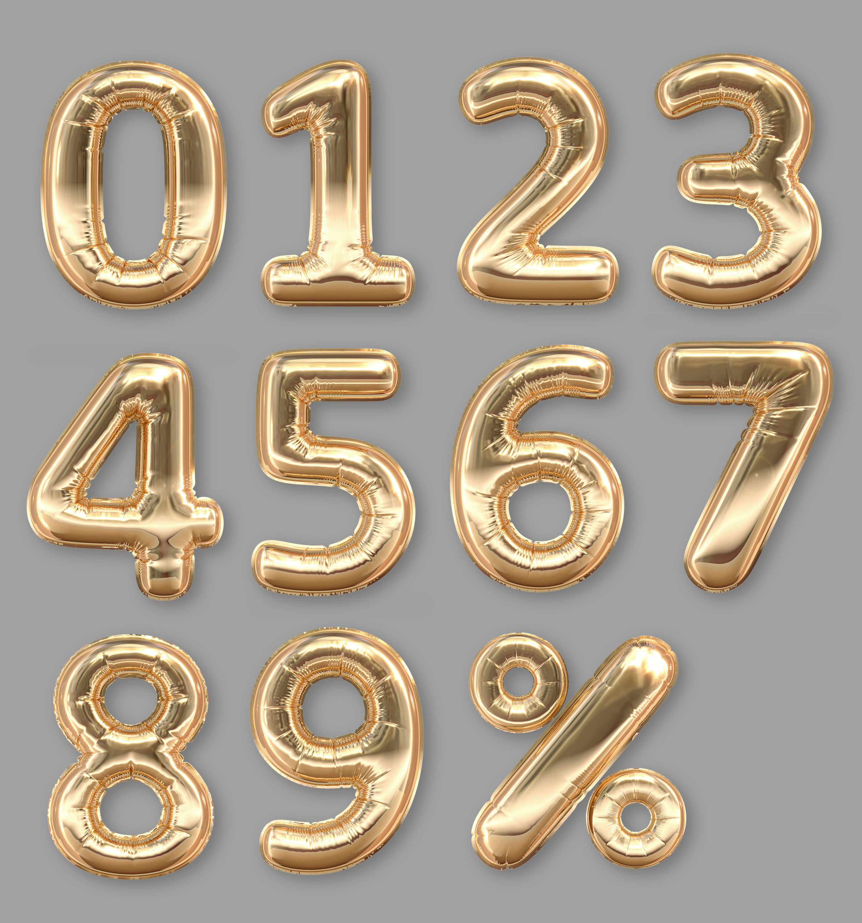 Balloons Numbers Golden 3D model_17