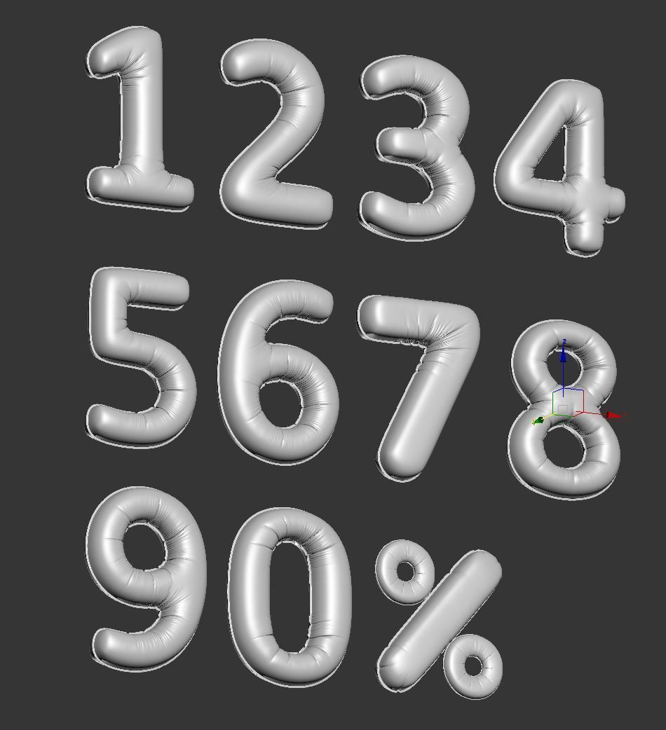 Balloons Numbers Golden 3D model_1