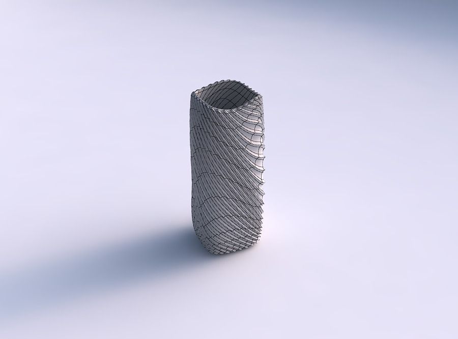 Vase quadratic tall with bent extruded lines 3 3D print model_5