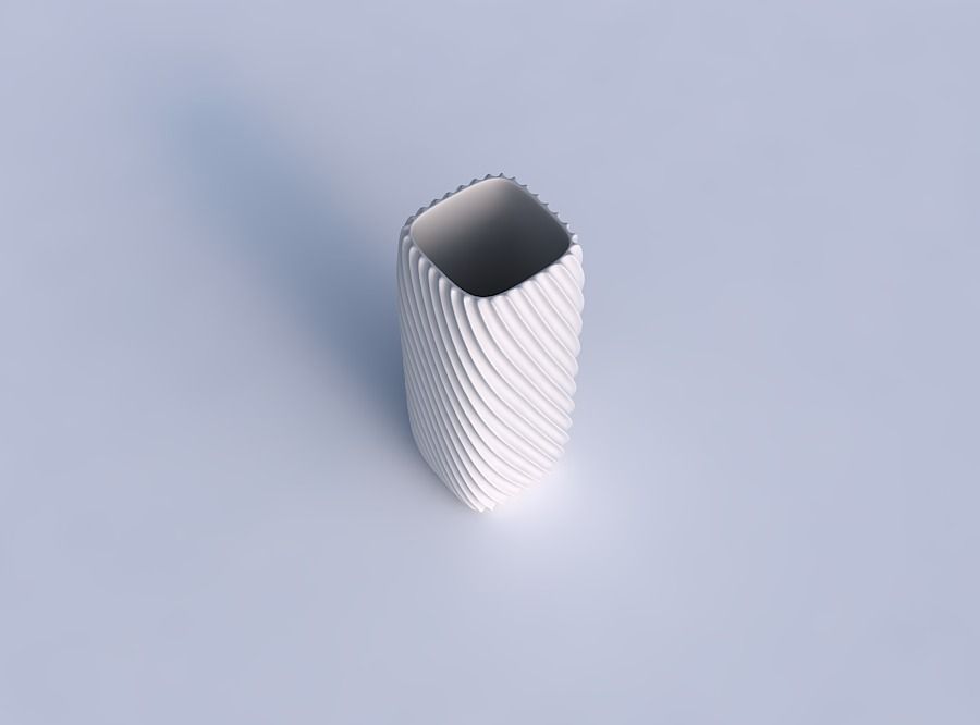 Vase quadratic tall with bent extruded lines 3D print model_1