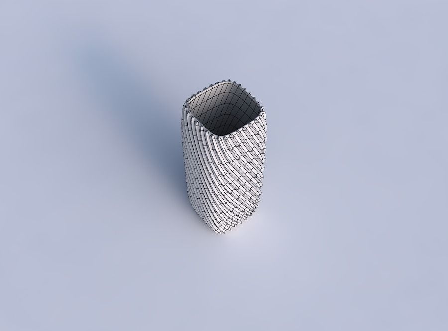 Vase quadratic tall with bent extruded lines 3D print model_6