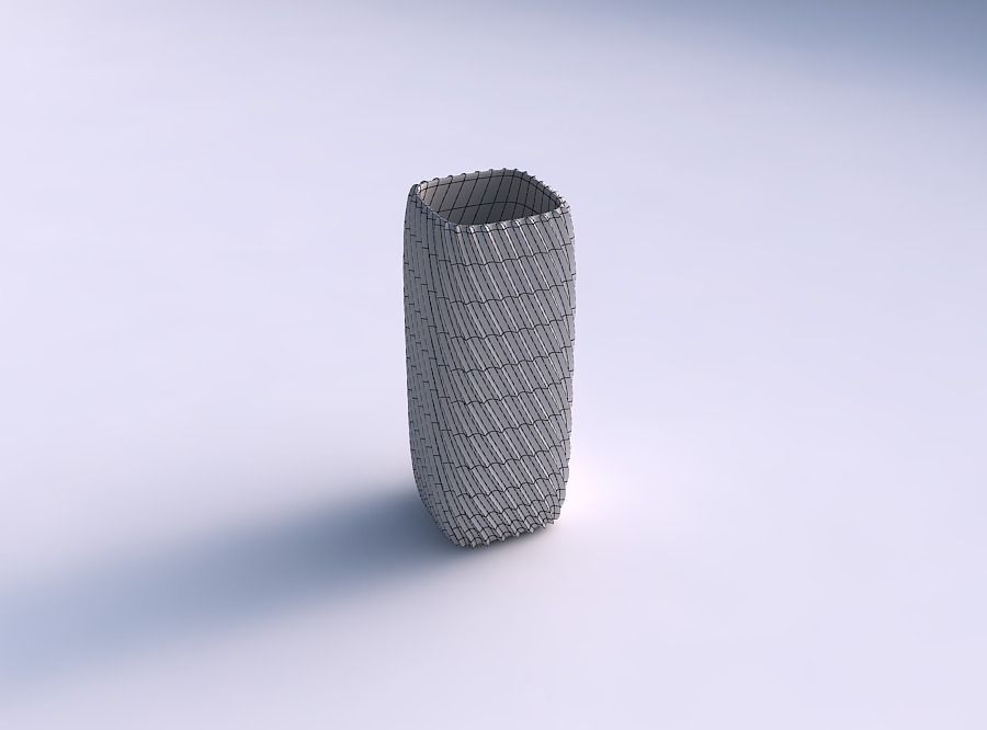 Vase quadratic tall with bent extruded lines 3D print model_5