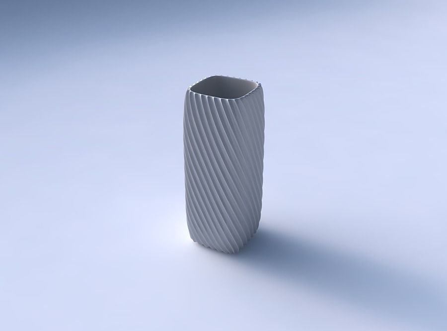 Vase quadratic tall with bent extruded lines 3D print model_3