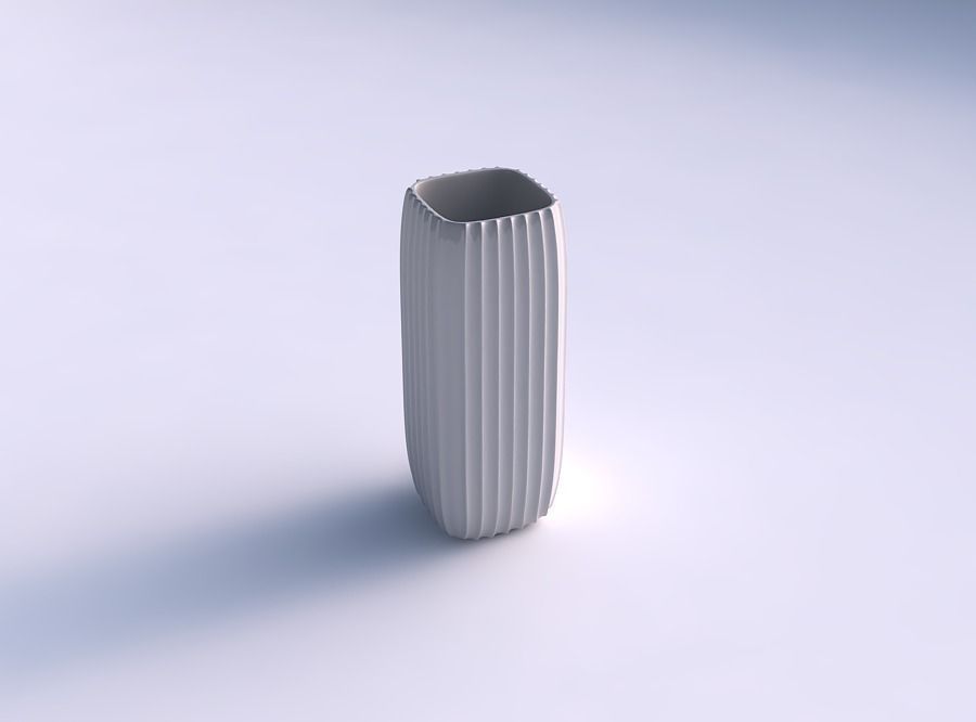 Vase quadratic tall with extruded vertical lines 3D print model_0