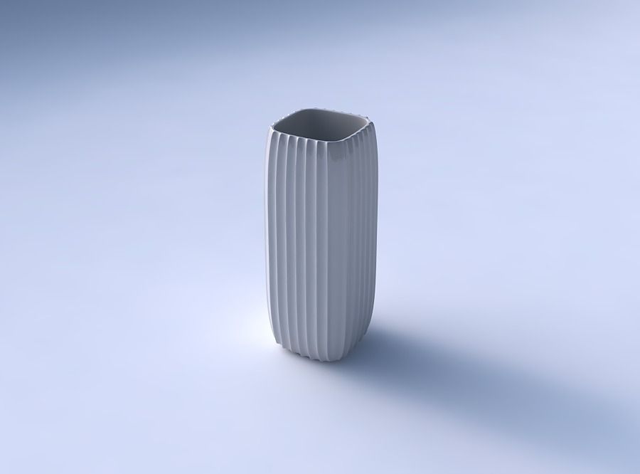 Vase quadratic tall with extruded vertical lines 3D print model_3