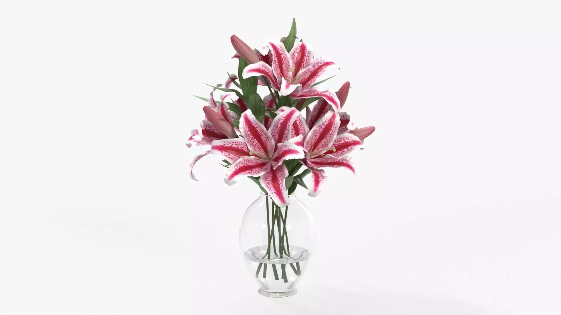 Lily bouquet in a glass vase 3D model
