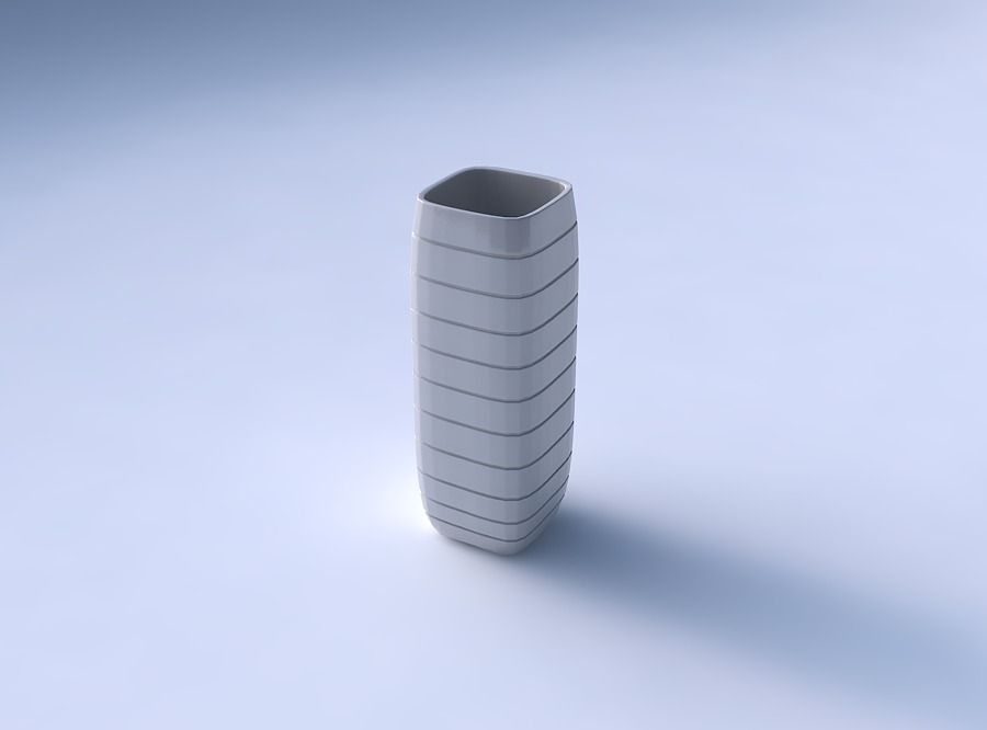 Vase quadratic tall with hard horizontal dents 3D print model_3
