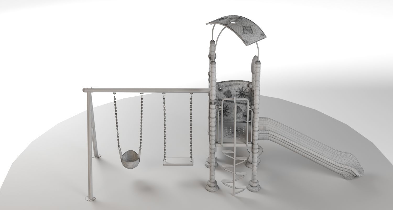 Kids playground equipment with slide climbing 02 3D model_9