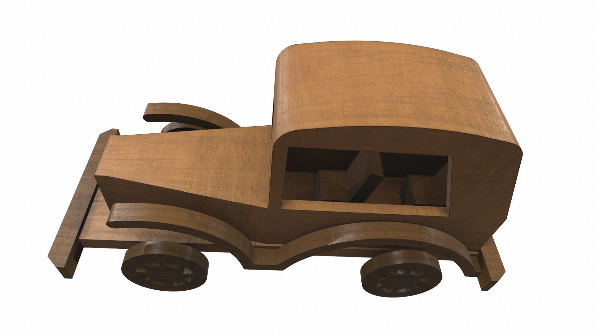 Wooden car toy retro 5 Free 3D model_5