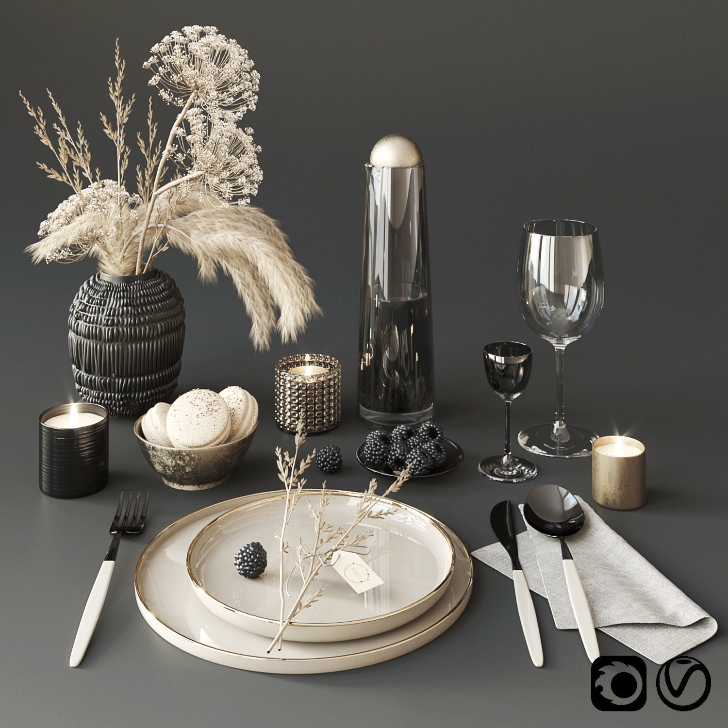 Tableware with heracleum 3D model_7
