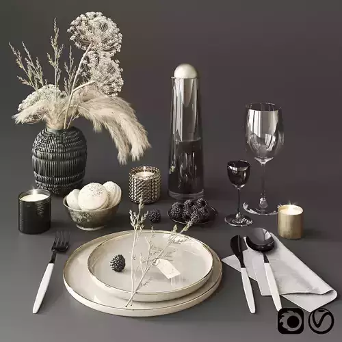 Tableware with heracleum 3D model