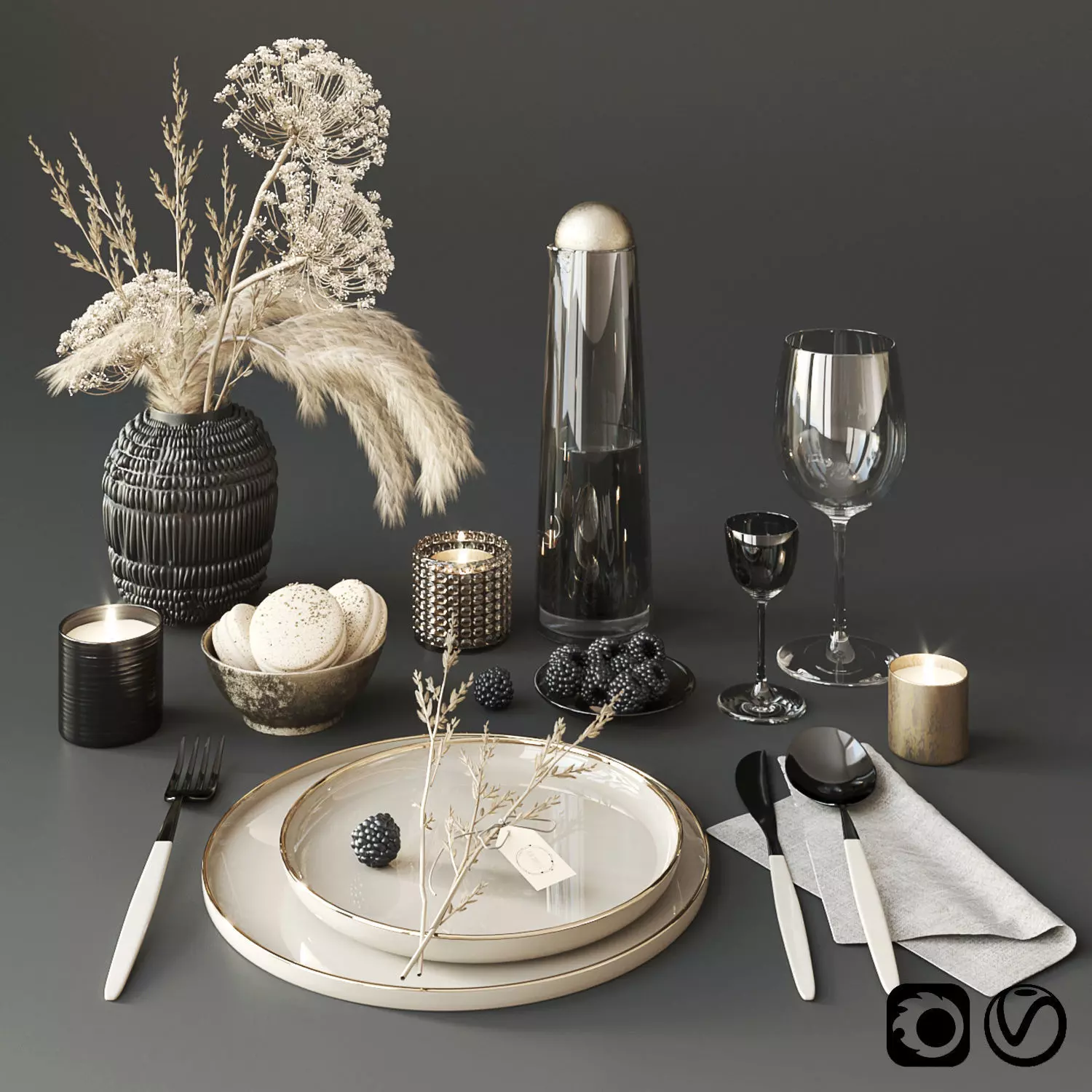 Tableware with heracleum 3D model_0