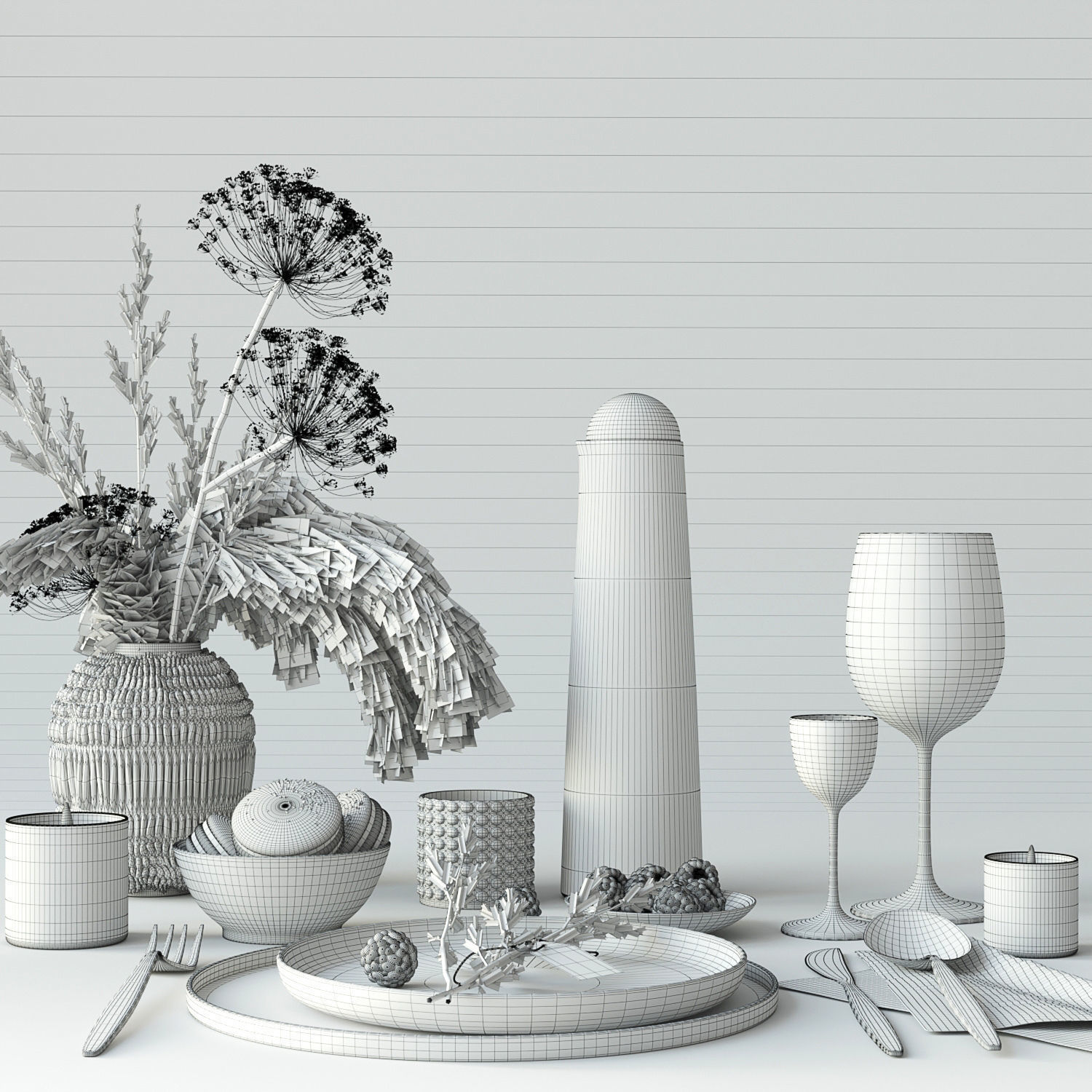 Tableware with heracleum 3D model_6