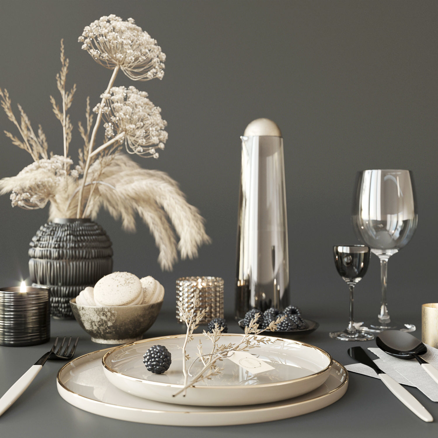 Tableware with heracleum 3D model_3