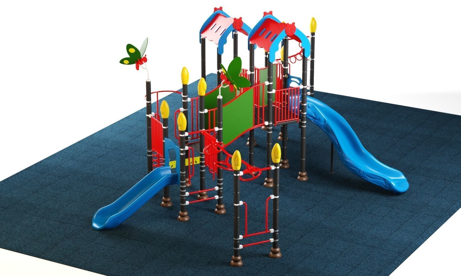 Kids playground equipment with slide climbing 08 3D model_1