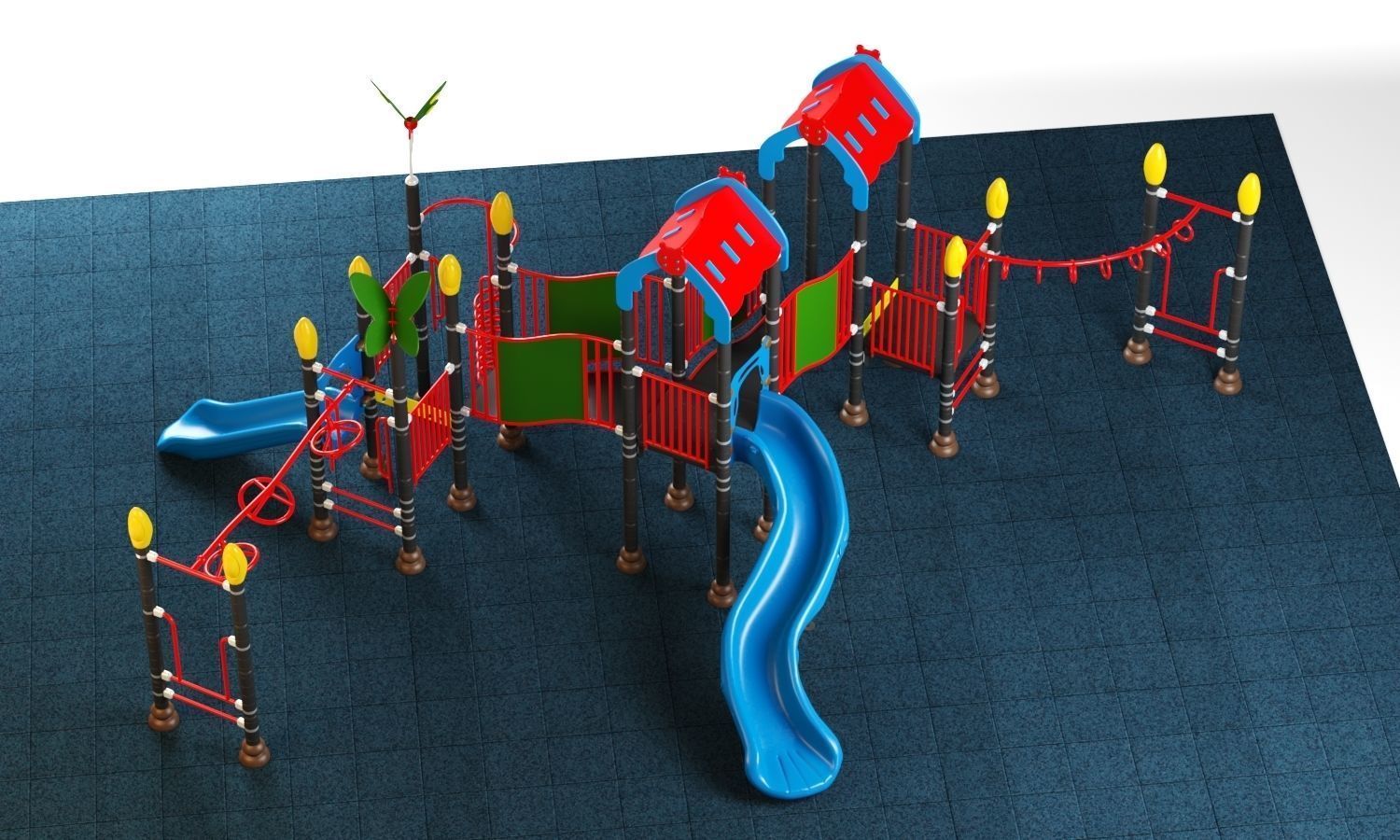 Kids playground equipment with slide climbing 08 3D model_6