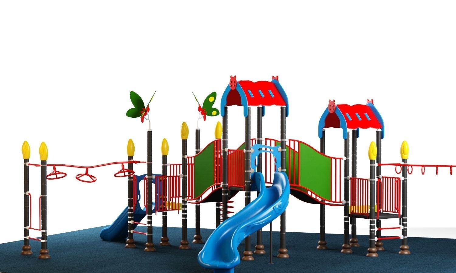 Kids playground equipment with slide climbing 08 3D model_2