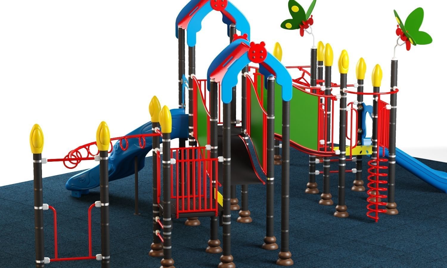 Kids playground equipment with slide climbing 08 3D model_4