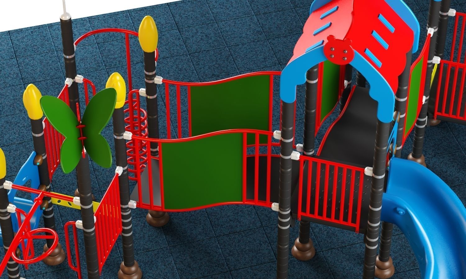Kids playground equipment with slide climbing 08 3D model_5