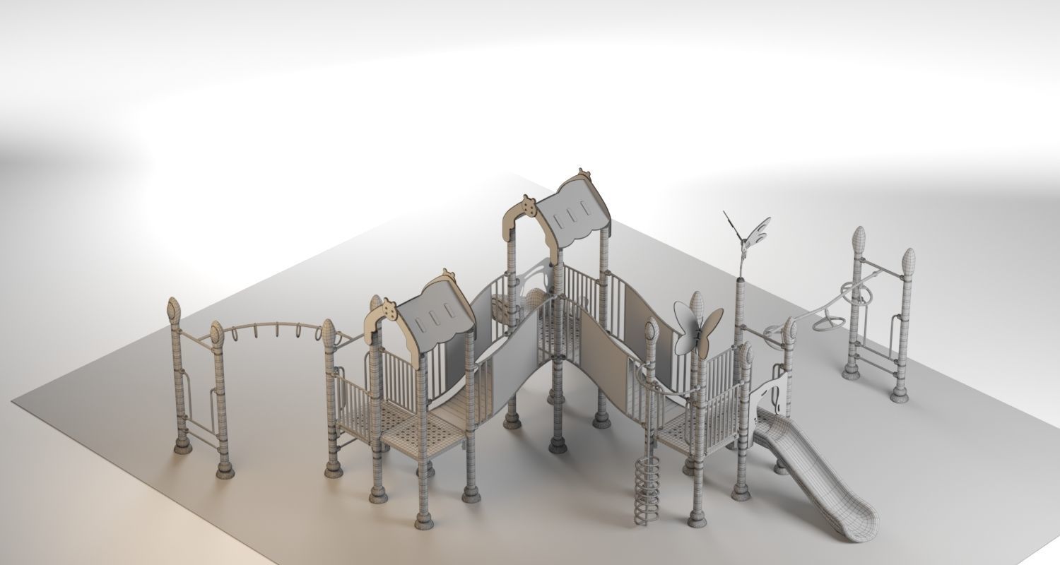Kids playground equipment with slide climbing 08 3D model_7