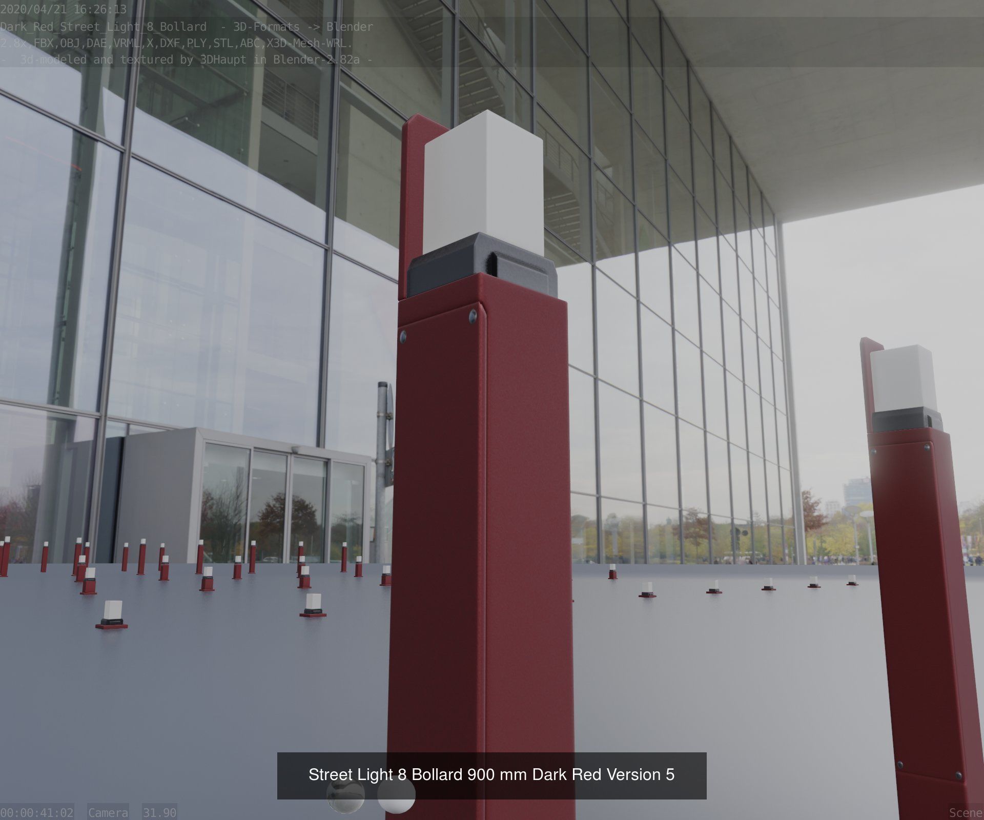 Street Light 8 Bollard Dark Red Version 3D Model Collection_10